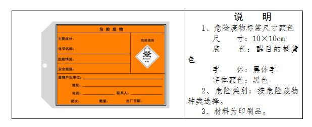 粘贴于袋装危险废物包装物上的 b-2危险废物标签式样五(系挂于袋装